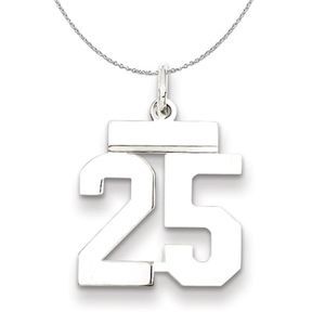 Silver, Athletic Collection, Small Polished Number 25 Necklace - 20 In